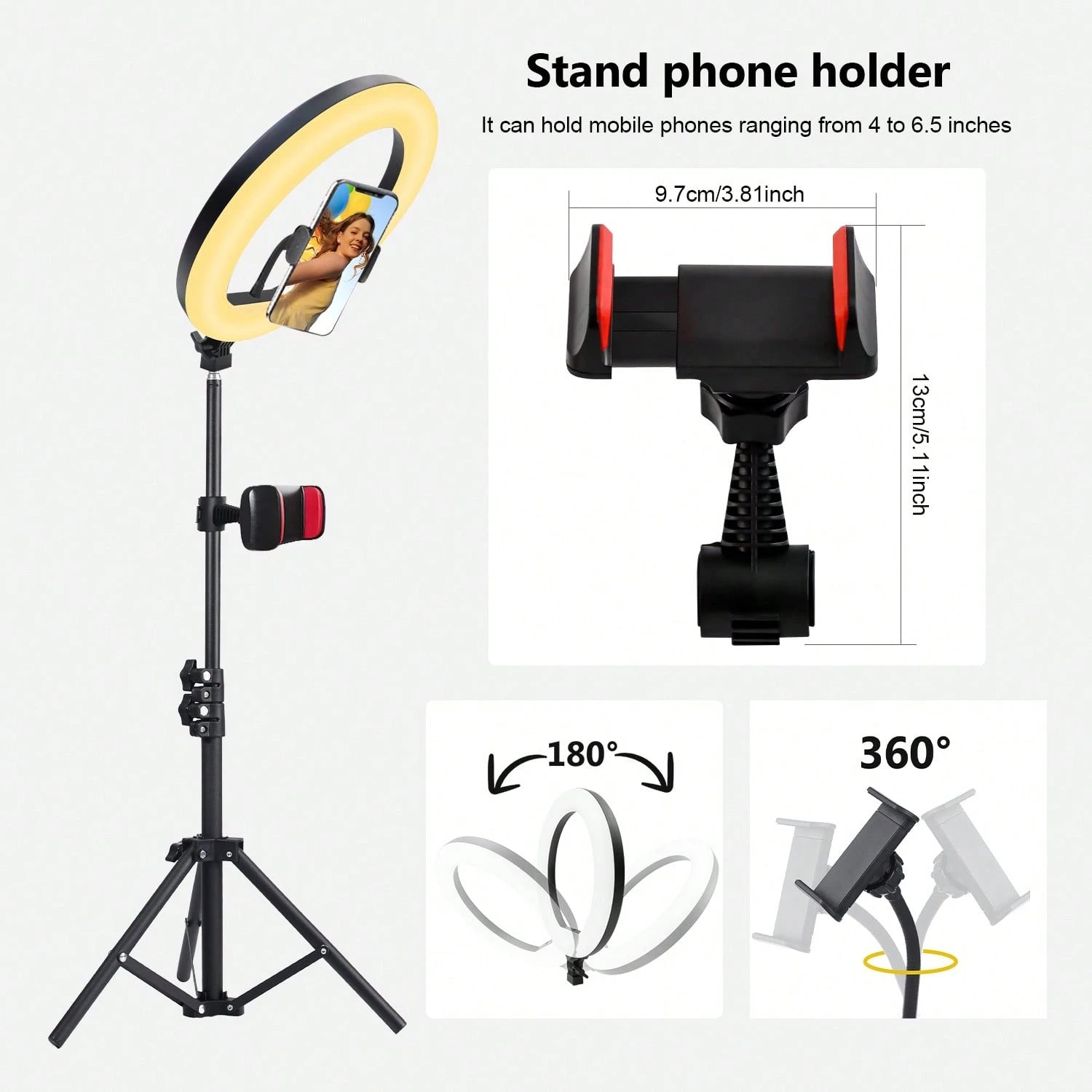 12-Inch LED Selfie Ring Light| Live Streaming Lighting| Multi-Functional LED Ring Light, With Segmented Telescopic Tripod, 3 Color Modes & Button Brightness Adjustment, Suitable For Mobile Phone LE