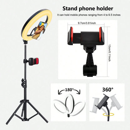 12-Inch LED Selfie Ring Light| Live Streaming Lighting| Multi-Functional LED Ring Light, With Segmented Telescopic Tripod, 3 Color Modes & Button Brightness Adjustment, Suitable For Mobile Phone LE