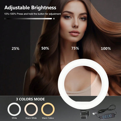 12-Inch LED Selfie Ring Light| Live Streaming Lighting| Multi-Functional LED Ring Light, With Segmented Telescopic Tripod, 3 Color Modes & Button Brightness Adjustment, Suitable For Mobile Phone LE