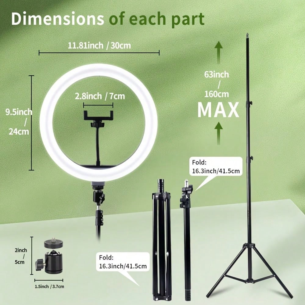 12" Ring Light With 63" Tripod & Phone Holder- Dimmable LED Selfie Light For Makeup, Zoom, Live Streaming & Photography-, Cyber Monday & Christmas Gift, Adjustable Brightness, Stable Base, Content C