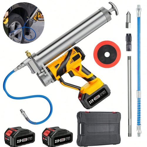 12000 PSI Rechargeable Cordless Grease Gun Kit- 2*4000mAh Batteries, Variable Speed Trigger & LED Lights