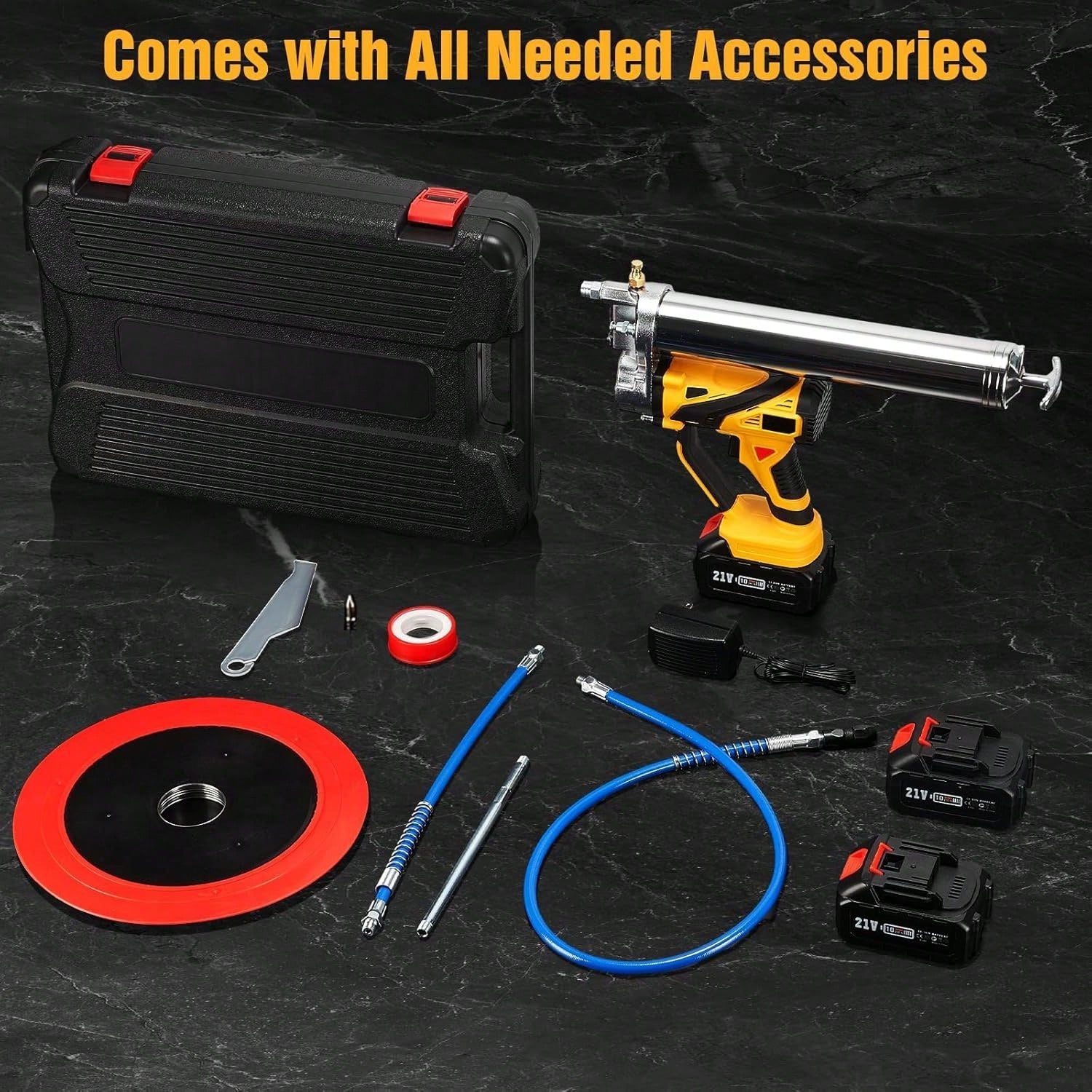 12000 PSI Rechargeable Cordless Grease Gun Kit- 2*4000mAh Batteries, Variable Speed Trigger & LED Lights