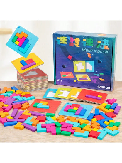 128 Block Puzzles, Parent-Child Interactive Tabletop Games, Thinking Challenges, Colorful Block Puzzles, Children's Puzzle Board Games, Toys