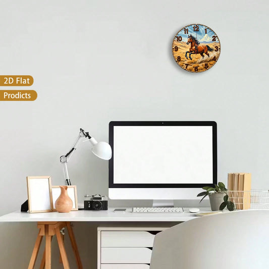12inch Vintage Horse Design 2D Flat Style Wall Clock, Suitable For Baby Rooms, Bedrooms, Offices, And Living Rooms.Silent, No Ticking Sound