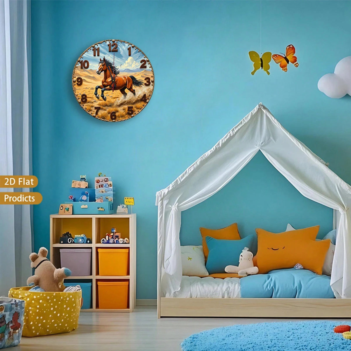 12inch Vintage Horse Design 2D Flat Style Wall Clock, Suitable For Baby Rooms, Bedrooms, Offices, And Living Rooms.Silent, No Ticking Sound