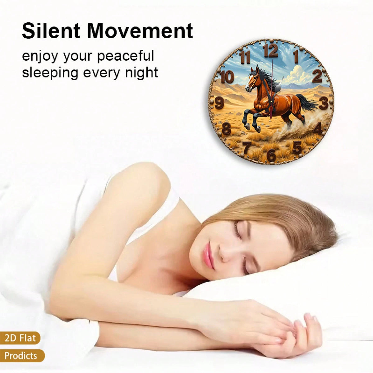 12inch Vintage Horse Design 2D Flat Style Wall Clock, Suitable For Baby Rooms, Bedrooms, Offices, And Living Rooms.Silent, No Ticking Sound