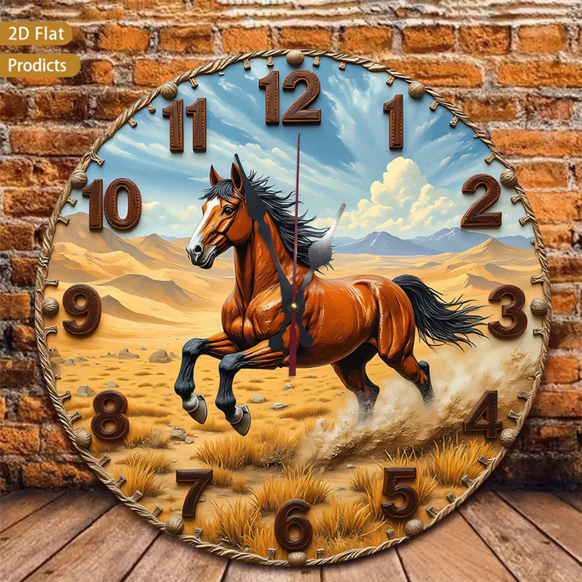 12inch Vintage Horse Design 2D Flat Style Wall Clock, Suitable For Baby Rooms, Bedrooms, Offices, And Living Rooms.Silent, No Ticking Sound