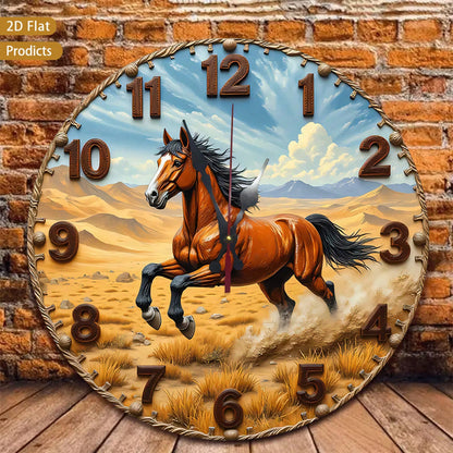 12inch Vintage Horse Design 2D Flat Style Wall Clock, Suitable For Baby Rooms, Bedrooms, Offices, And Living Rooms.Silent, No Ticking Sound