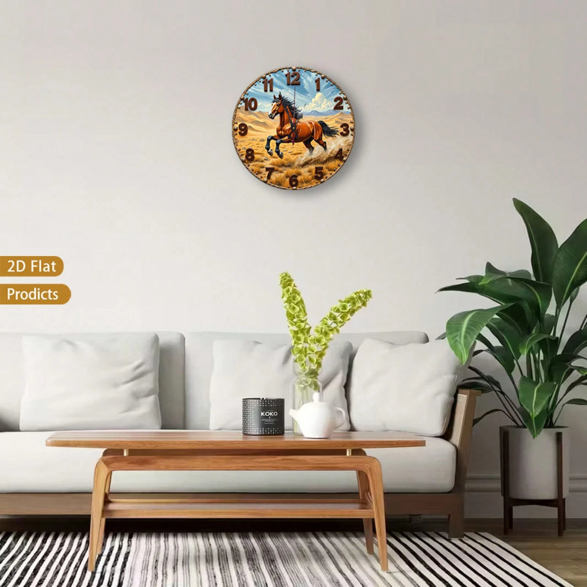 12inch Vintage Horse Design 2D Flat Style Wall Clock, Suitable For Baby Rooms, Bedrooms, Offices, And Living Rooms.Silent, No Ticking Sound