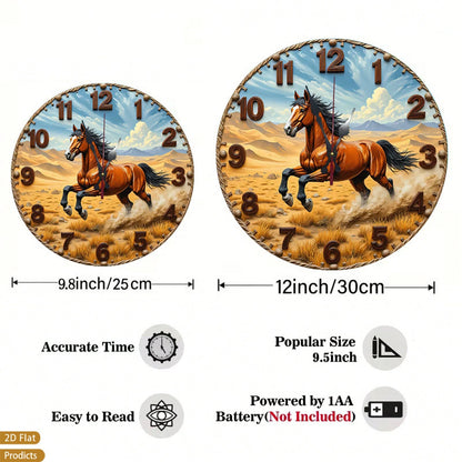 12inch Vintage Horse Design 2D Flat Style Wall Clock, Suitable For Baby Rooms, Bedrooms, Offices, And Living Rooms.Silent, No Ticking Sound
