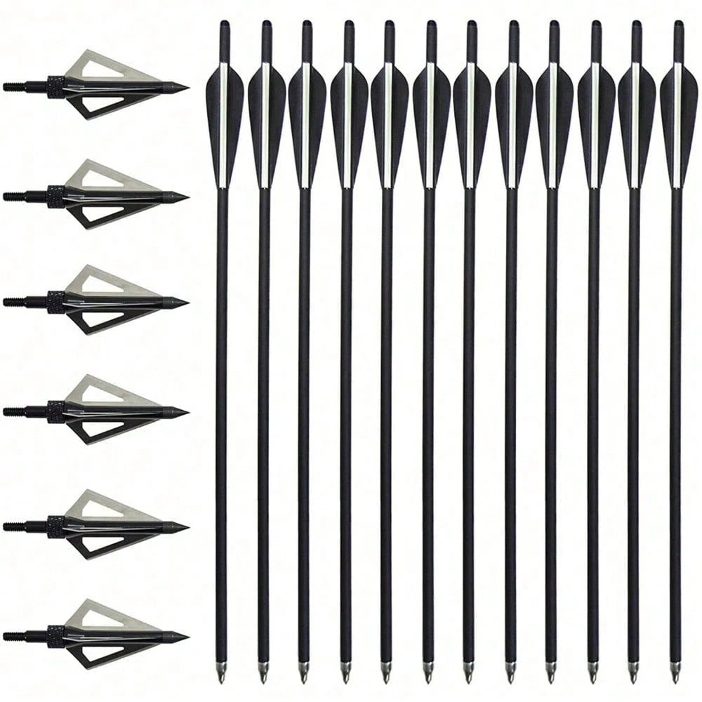 12Pcs 20Inch Crossbow Bolts And 12Pcs Crossbow Broadheads Set Carbon Crossbow Arrows For Hunting And Outdoor Practice(12pcs Arrows +12pcs Broadheads)
