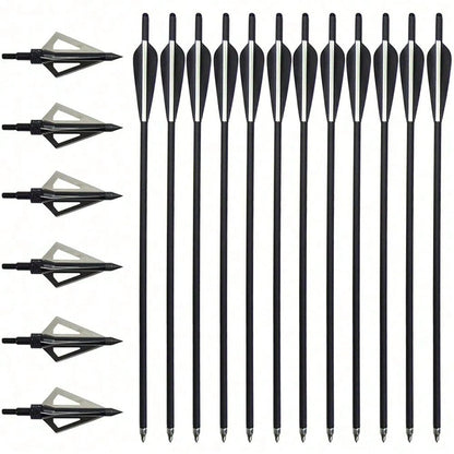 12Pcs 20Inch Crossbow Bolts And 12Pcs Crossbow Broadheads Set Carbon Crossbow Arrows For Hunting And Outdoor Practice(12pcs Arrows +12pcs Broadheads)