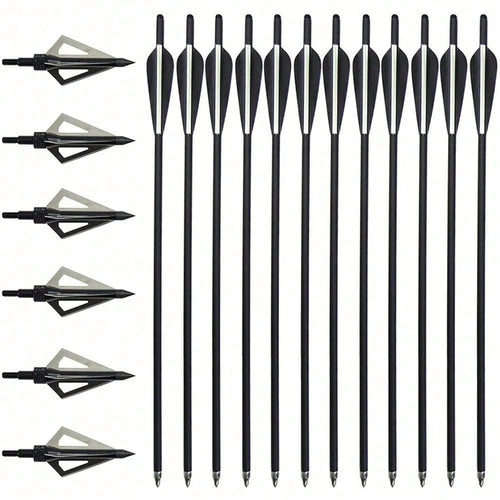 12Pcs 20Inch Crossbow Bolts And 12Pcs Crossbow Broadheads Set Carbon Crossbow Arrows For Hunting And Outdoor Practice(12pcs Arrows +12pcs Broadheads)