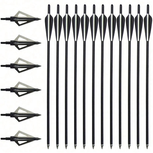 12Pcs 20Inch Crossbow Bolts And 12Pcs Crossbow Broadheads Set Carbon Crossbow Arrows For Hunting And Outdoor Practice(12pcs Arrows +12pcs Broadheads)