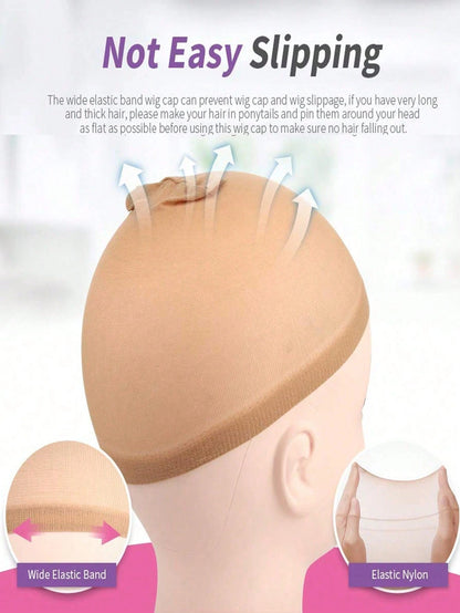12PCS Beige Wig Caps For Women And Men, Stretchy Nylon Stocking Cap With Closed End Mesh, Breathable & Secure Fit