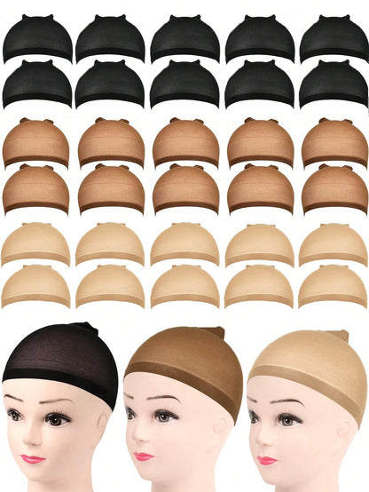 12PCS Beige Wig Caps For Women And Men, Stretchy Nylon Stocking Cap With Closed End Mesh, Breathable & Secure Fit