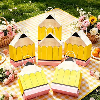 12pcs For Her/Him Teacher Appreciation Gift Bags, Pencil Design Tote Bags With Handles, Back To School Classroom Decor, Suitable For Teacher Appreciation Week, Graduation Party Favors, Gift Wrapping