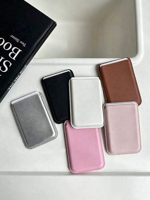 12pcs Minimalist Solid Color Magnetic Card Holder Case, Compatible With IPhone 15 Pro/14/13/12 Pro Max Smartphone, Leather Wallet Backcover, Slim Card Sleeve, Access Card Holder With N52 Magnets For C