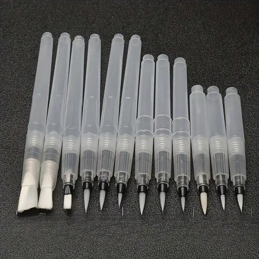 12pcs Water-Soluble Solid Watercolor Painting Soft Hair Brush, Large Capacity Water Storage Pen, Suitable For Beginners, Easy To Use And Refill For Painting