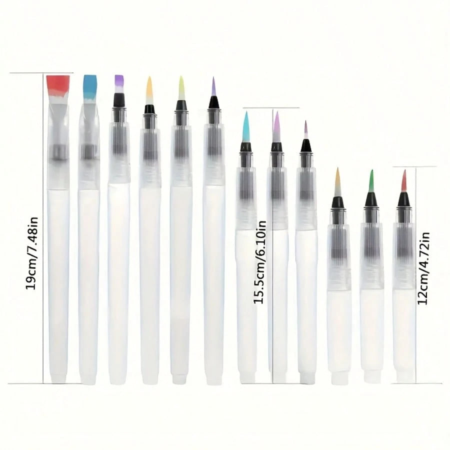 12pcs Water-Soluble Solid Watercolor Painting Soft Hair Brush, Large Capacity Water Storage Pen, Suitable For Beginners, Easy To Use And Refill For Painting