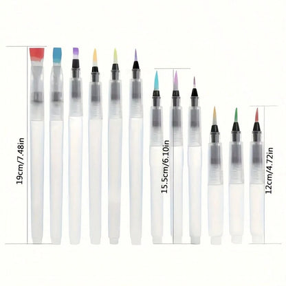 12pcs Water-Soluble Solid Watercolor Painting Soft Hair Brush, Large Capacity Water Storage Pen, Suitable For Beginners, Easy To Use And Refill For Painting