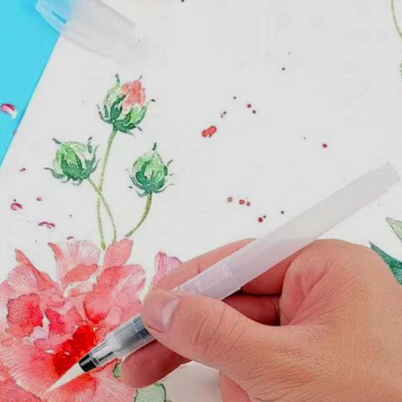 12pcs Water-Soluble Solid Watercolor Painting Soft Hair Brush, Large Capacity Water Storage Pen, Suitable For Beginners, Easy To Use And Refill For Painting