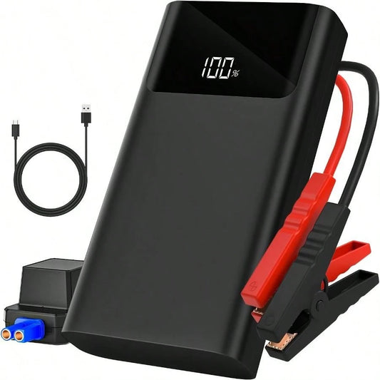 12V Portable Car Jump Starter & Built-In LED Light- Heavy-Duty Self-Starting Power Supply For RV,,, Motorcycle- Emergency Booster (Compatible With 12V Vehicles) (Without An Air Pump)