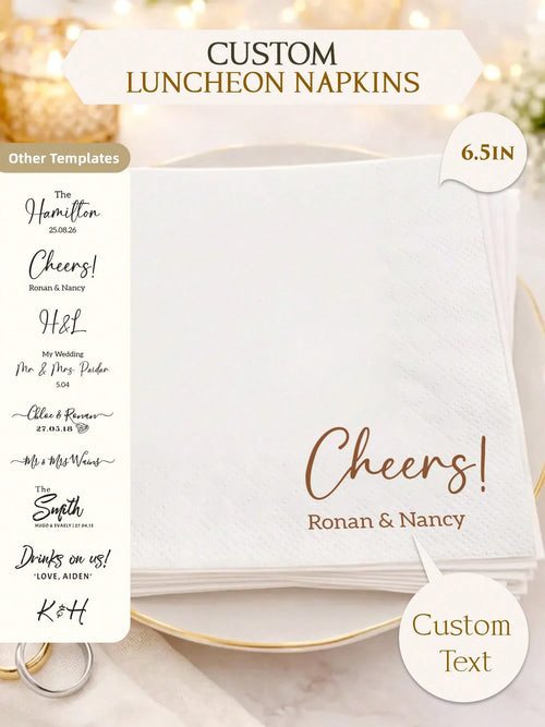 15-300Pcs, 6.5in Custom Wedding Napkins, 3-Ply Personalized Big Size Napkins, Perfect Dinner Party Decoration For Wedding, Anniversary, Engagement, Bachelorette, Bachelor Party, Ideals Rehearsal Dinne