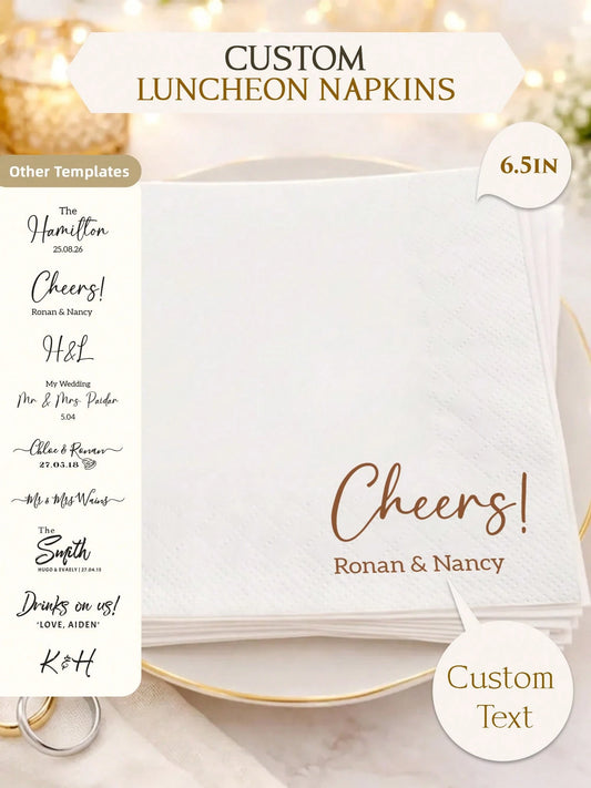 15-300Pcs, 6.5in Custom Wedding Napkins, 3-Ply Personalized Big Size Napkins, Perfect Dinner Party Decoration For Wedding, Anniversary, Engagement, Bachelorette, Bachelor Party, Ideals Rehearsal Dinne