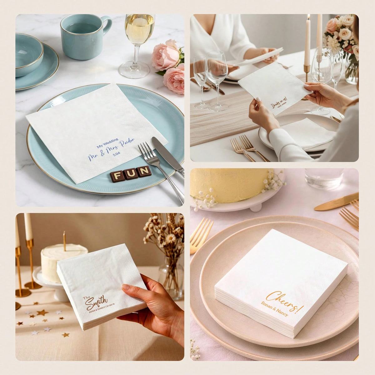 15-300Pcs, 6.5in Custom Wedding Napkins, 3-Ply Personalized Big Size Napkins, Perfect Dinner Party Decoration For Wedding, Anniversary, Engagement, Bachelorette, Bachelor Party, Ideals Rehearsal Dinne