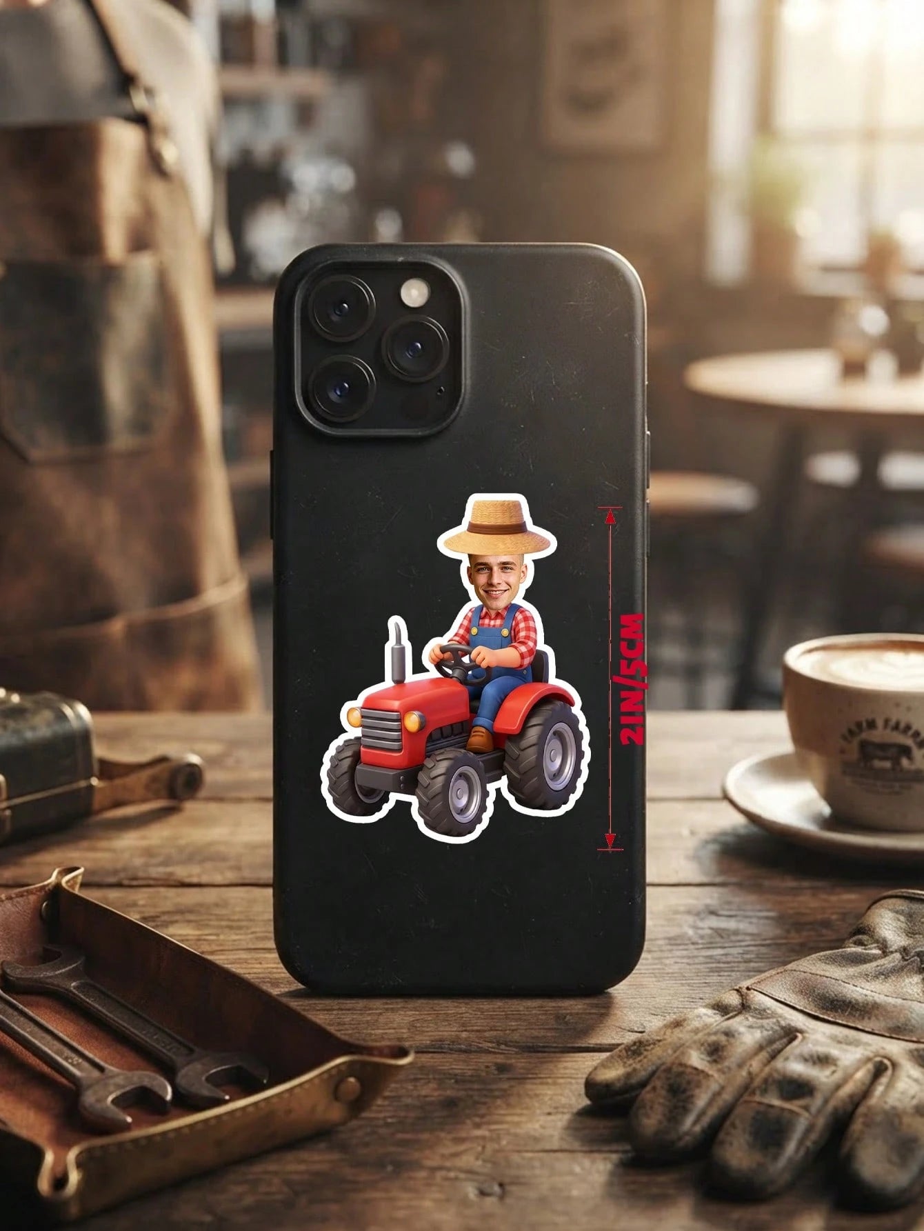 16/32/64pc Custom Photo Farmer Tractor Stickers, Riding Red Farm Tractor Portrait Cutout Stickers, Personalized Farm Tractor Custom Face Stickers,Farm Themed Birthday Party Favors,Barnyard Party Suppl