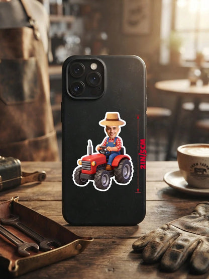 16/32/64pc Custom Photo Farmer Tractor Stickers, Riding Red Farm Tractor Portrait Cutout Stickers, Personalized Farm Tractor Custom Face Stickers,Farm Themed Birthday Party Favors,Barnyard Party Suppl