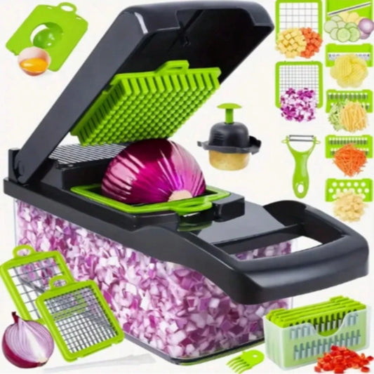 16-Piece Multi-Function Kitchen Set: Vegetable & Fruit Chopper, Manual Food Grater, Onion & Potato Shredder| Space-Saving Design, Dishwasher, Easy Prep For Meals| Kitchen + Travel Accessories, Cocin