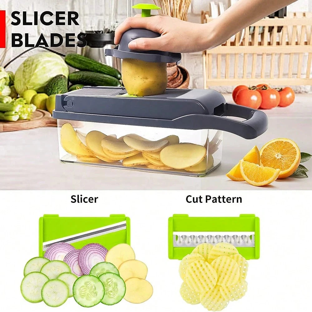 16-Piece Multi-Function Kitchen Set: Vegetable & Fruit Chopper, Manual Food Grater, Onion & Potato Shredder| Space-Saving Design, Dishwasher, Easy Prep For Meals| Kitchen + Travel Accessories, Cocin