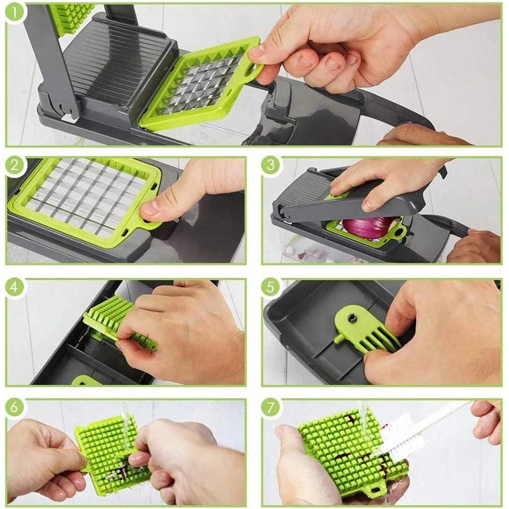 16-Piece Multi-Function Kitchen Set: Vegetable & Fruit Chopper, Manual Food Grater, Onion & Potato Shredder| Space-Saving Design, Dishwasher, Easy Prep For Meals| Kitchen + Travel Accessories, Cocin