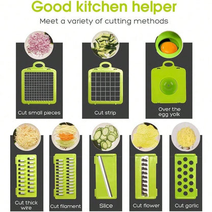 16-Piece Multi-Function Kitchen Set: Vegetable & Fruit Chopper, Manual Food Grater, Onion & Potato Shredder| Space-Saving Design, Dishwasher, Easy Prep For Meals| Kitchen + Travel Accessories, Cocin