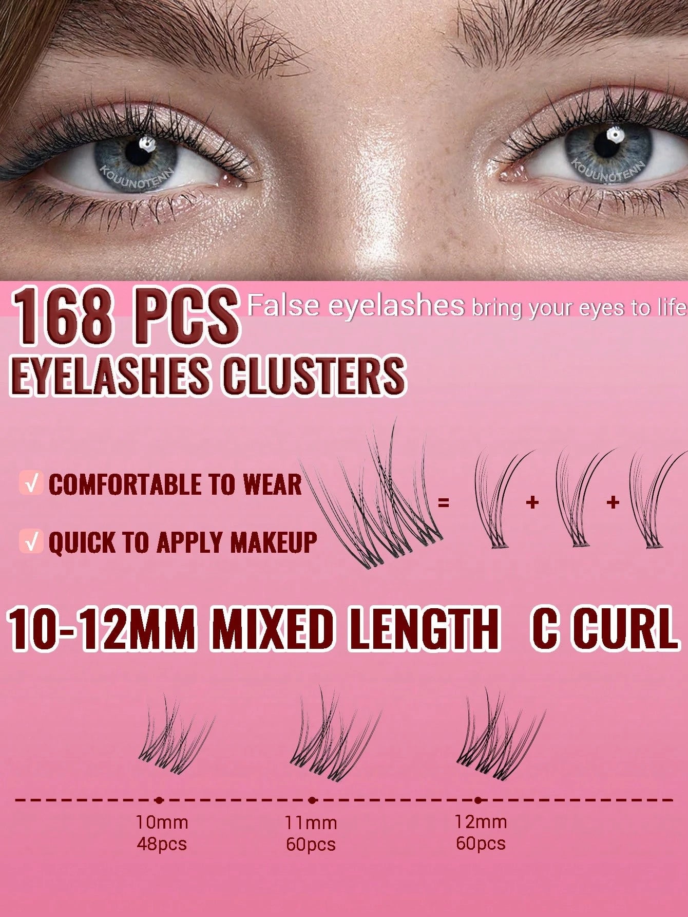 168pcs C-Curl Natural False Eyelashes, Soft Eyelash Clusters, Length 10/11/12mm, Lash Base 5-6mm, Delicate Natural C-Curl, Wide Span, DIY Eyelash Extension, Individual Lashes, Thin Transparent Lash Ba