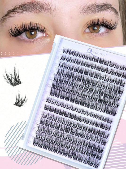 168PCS C-Curl Natural Lash Clusters Clear Band Eyelash Clusters Wispy Lashes Clusters 10-16mm Cluster Eyelash Extensions Individual Lashes DIY Lash Natural Look