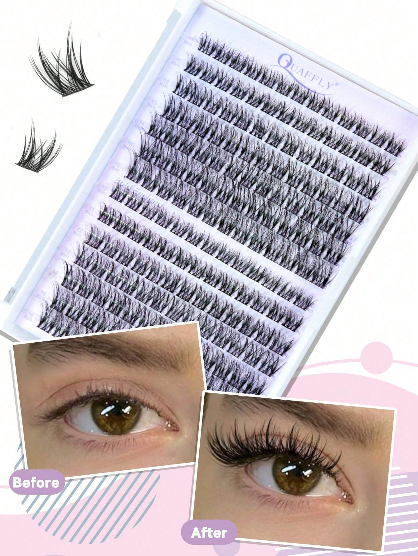 168PCS C-Curl Natural Lash Clusters Clear Band Eyelash Clusters Wispy Lashes Clusters 10-16mm Cluster Eyelash Extensions Individual Lashes DIY Lash Natural Look