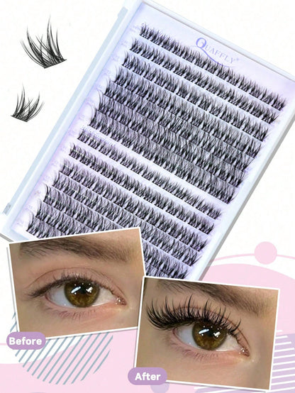 168PCS C-Curl Natural Lash Clusters Clear Band Eyelash Clusters Wispy Lashes Clusters 10-16mm Cluster Eyelash Extensions Individual Lashes DIY Lash Natural Look