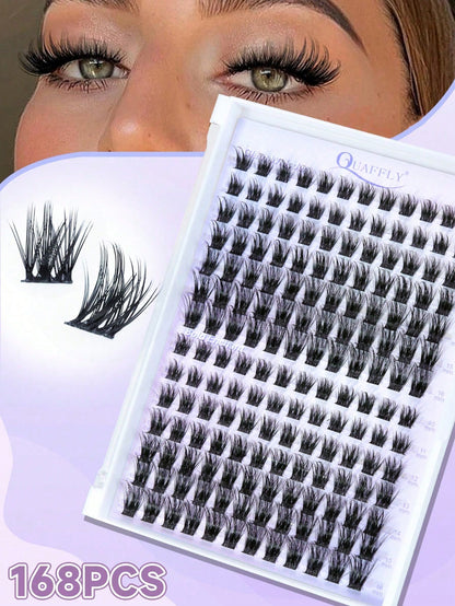 168PCS C-Curl Natural Lash Clusters Clear Band Eyelash Clusters Wispy Lashes Clusters 10-16mm Cluster Eyelash Extensions Individual Lashes DIY Lash Natural Look