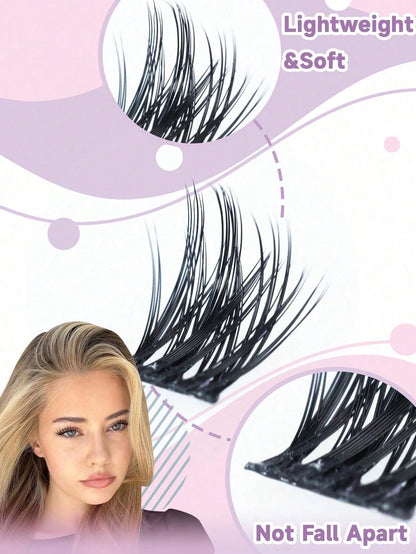 168PCS C-Curl Natural Lash Clusters Clear Band Eyelash Clusters Wispy Lashes Clusters 10-16mm Cluster Eyelash Extensions Individual Lashes DIY Lash Natural Look