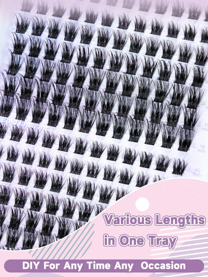 168PCS C-Curl Natural Lash Clusters Clear Band Eyelash Clusters Wispy Lashes Clusters 10-16mm Cluster Eyelash Extensions Individual Lashes DIY Lash Natural Look