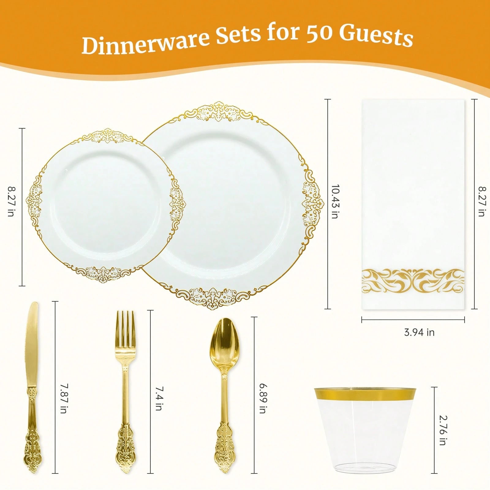 175PCS Plastic White Gold Plates For Party Dinnerware Sets For 25 Guests, Vintage Disposable Plastic Party Plates Cups Spoons Forks Knives Napkins For Wedding Birthday Christmas BBQ Parties
