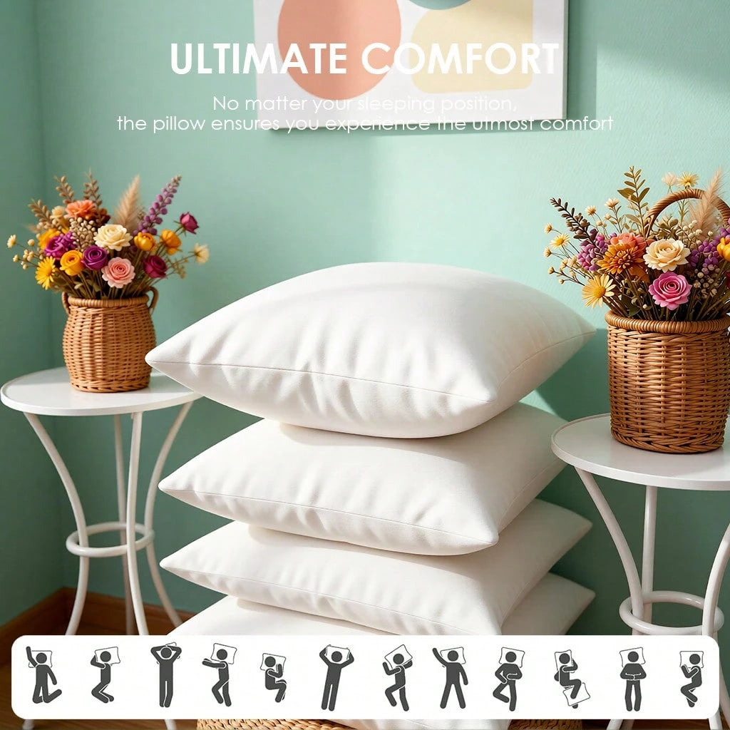 18-Inch 20-Inch 22-Inch Multi-Pack White Pillow Inserts, 100% Microfiber Filled. Compatible With Various Pillowcases, Machine Washable & Hypoallergenic, Bohemian Style. Suitable For Beds And Patios.