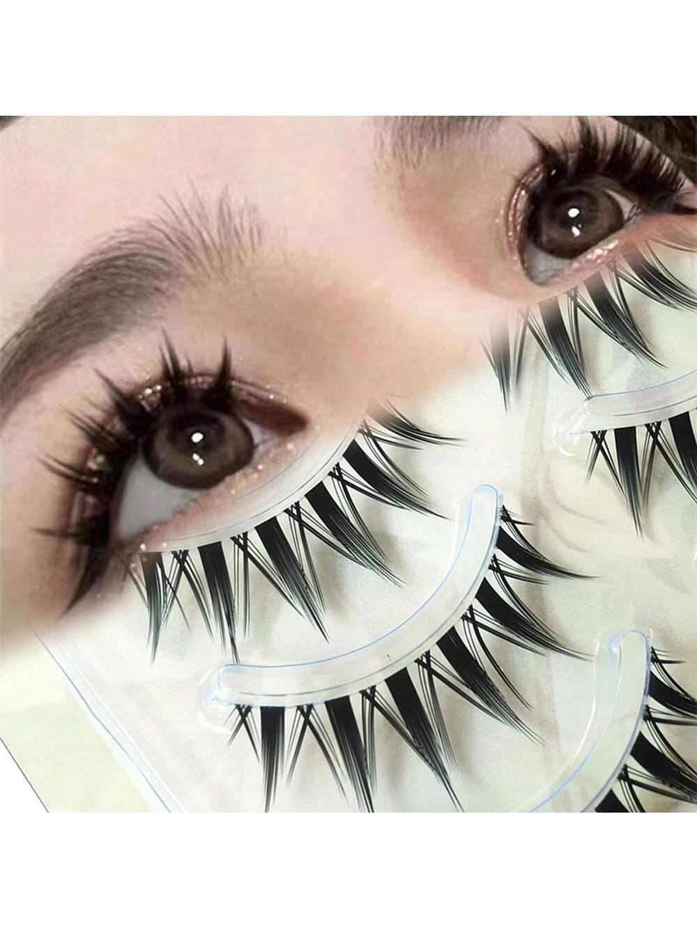 1box 5pairs Natural Style Mixed Blood Feeling False Eyelashes, Transparent Stems Thick Tail Camellia Cartoon Eye Lashes Strip Lashes, Lashes, Eyelashes, Fake Lashes