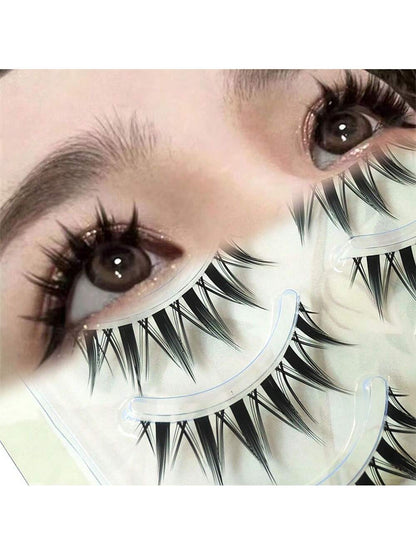 1box 5pairs Natural Style Mixed Blood Feeling False Eyelashes, Transparent Stems Thick Tail Camellia Cartoon Eye Lashes Strip Lashes, Lashes, Eyelashes, Fake Lashes