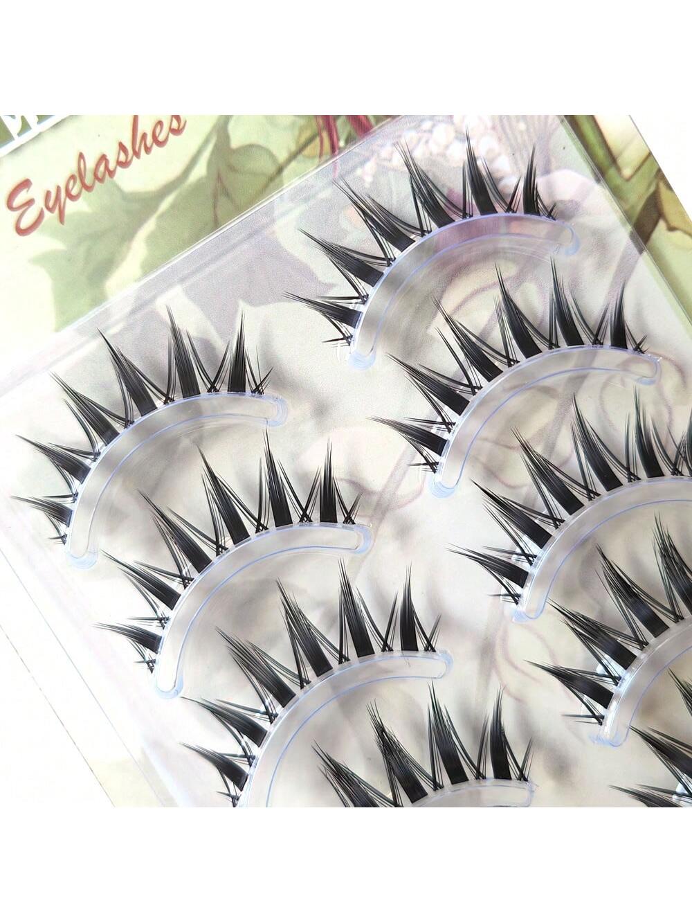 1box 5pairs Natural Style Mixed Blood Feeling False Eyelashes, Transparent Stems Thick Tail Camellia Cartoon Eye Lashes Strip Lashes, Lashes, Eyelashes, Fake Lashes