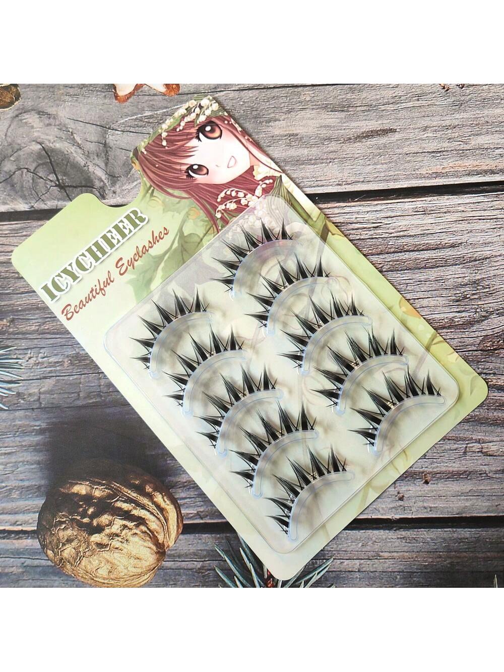1box 5pairs Natural Style Mixed Blood Feeling False Eyelashes, Transparent Stems Thick Tail Camellia Cartoon Eye Lashes Strip Lashes, Lashes, Eyelashes, Fake Lashes