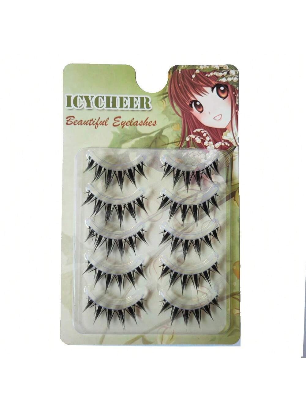 1box 5pairs Natural Style Mixed Blood Feeling False Eyelashes, Transparent Stems Thick Tail Camellia Cartoon Eye Lashes Strip Lashes, Lashes, Eyelashes, Fake Lashes